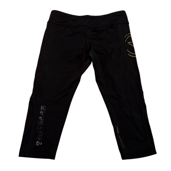Virus Performance Compression Leggings Cropped Black Gold Womens Large Gym - Picture 10 of 16